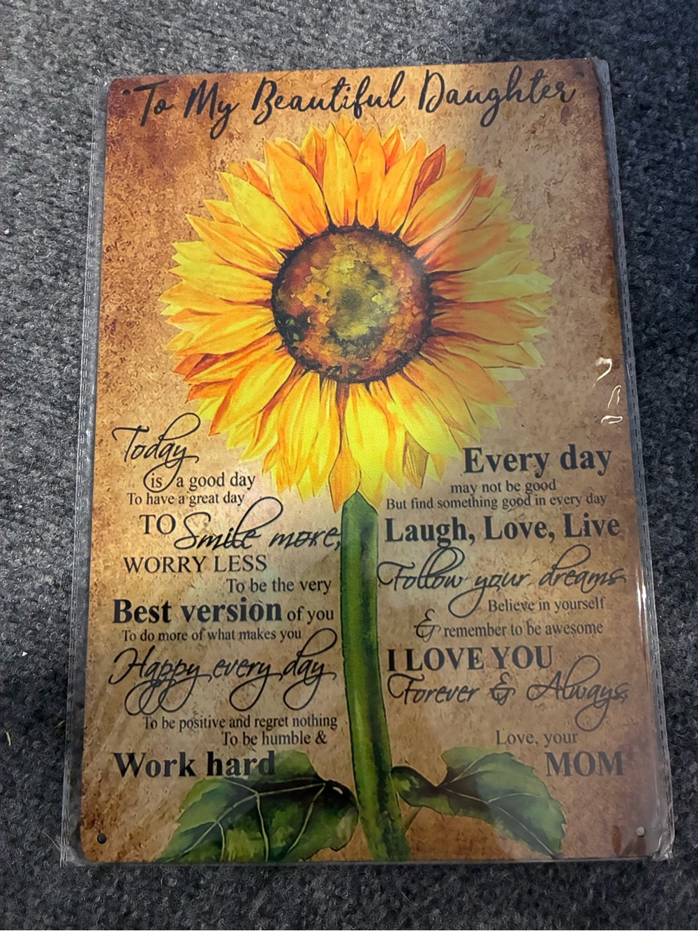 Sunflower 'To My Beautiful Daughter' Wall Plaque - Yellow